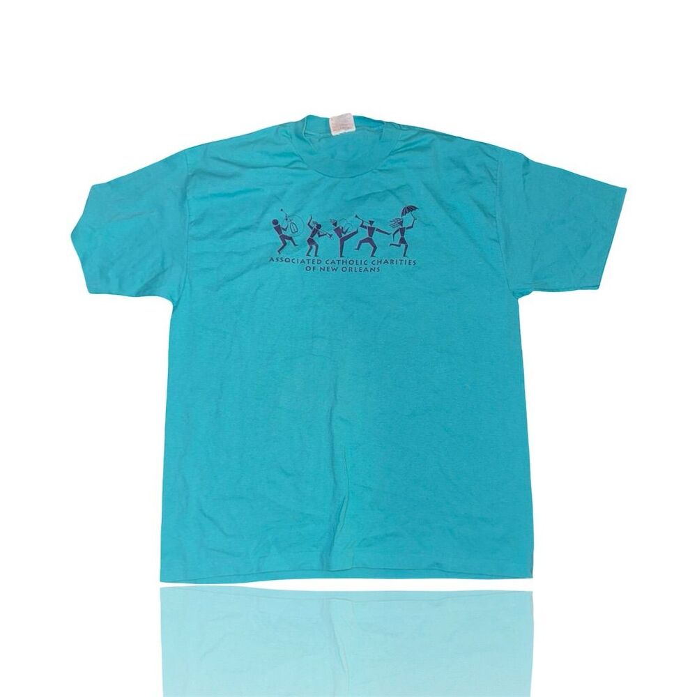Vintage Associated Catholic Charities New Orleans Tee XL Teal Unisex